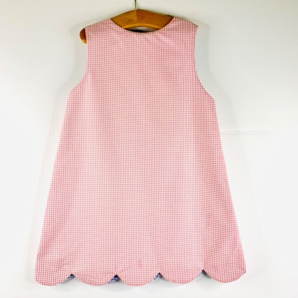 Christmas Santa/Pumpkin red/blue Gingham reversible A-line scallop jumper dress - Picture 9 of 14